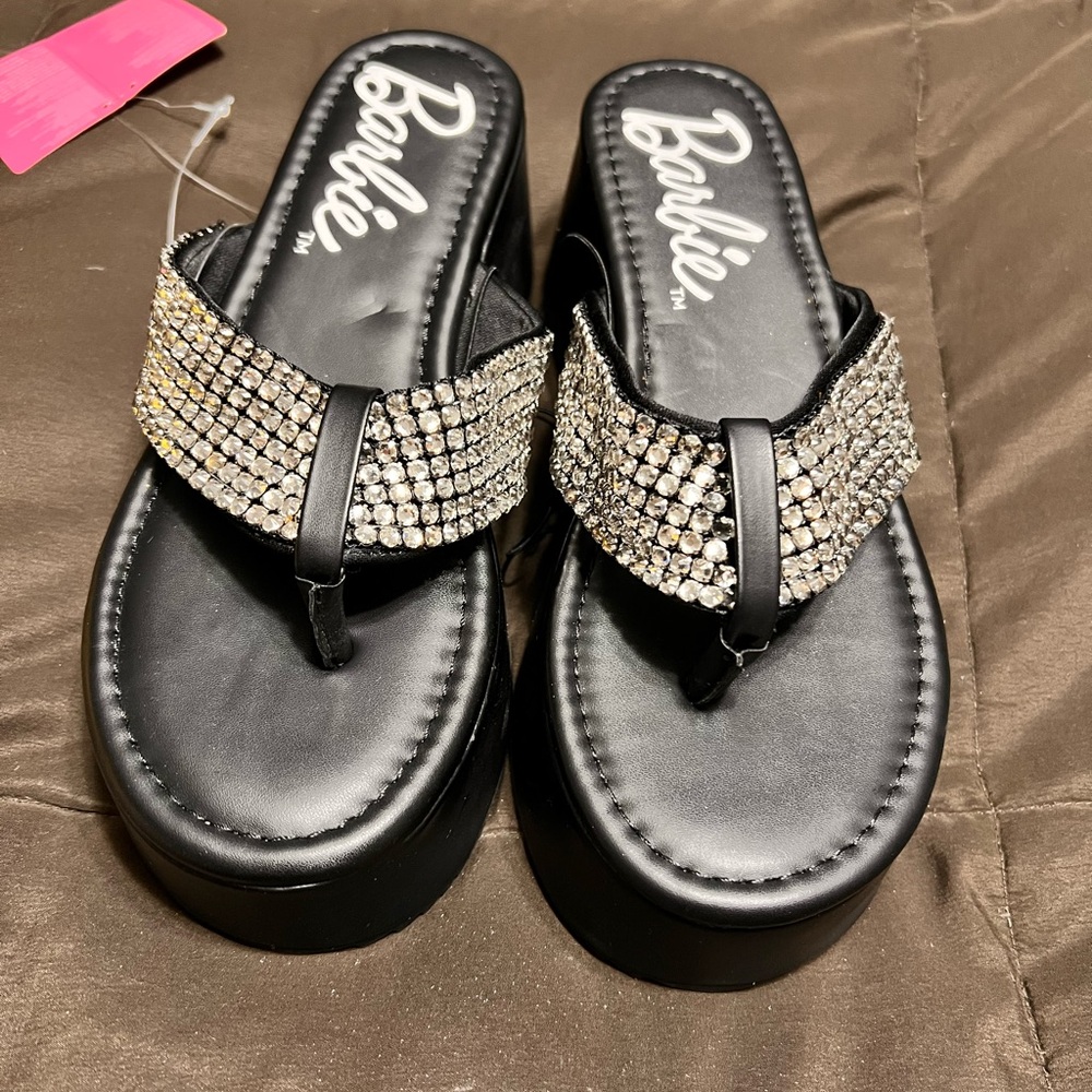 Barbie Black and Silver Sandals with Studded Accents